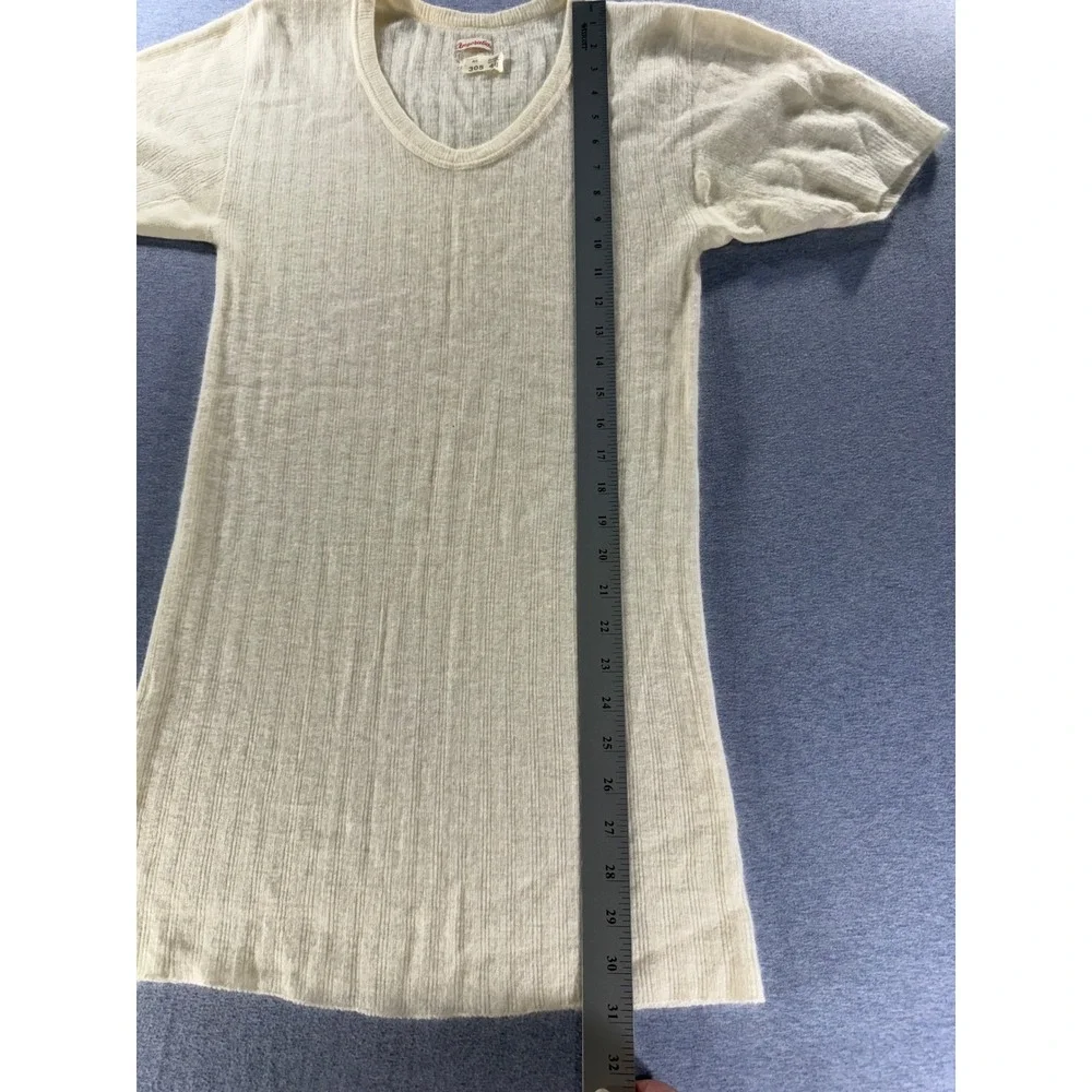 Vintage Angoraba Ribbed Knit Undershirt German Cream V-Neck Size 48 305